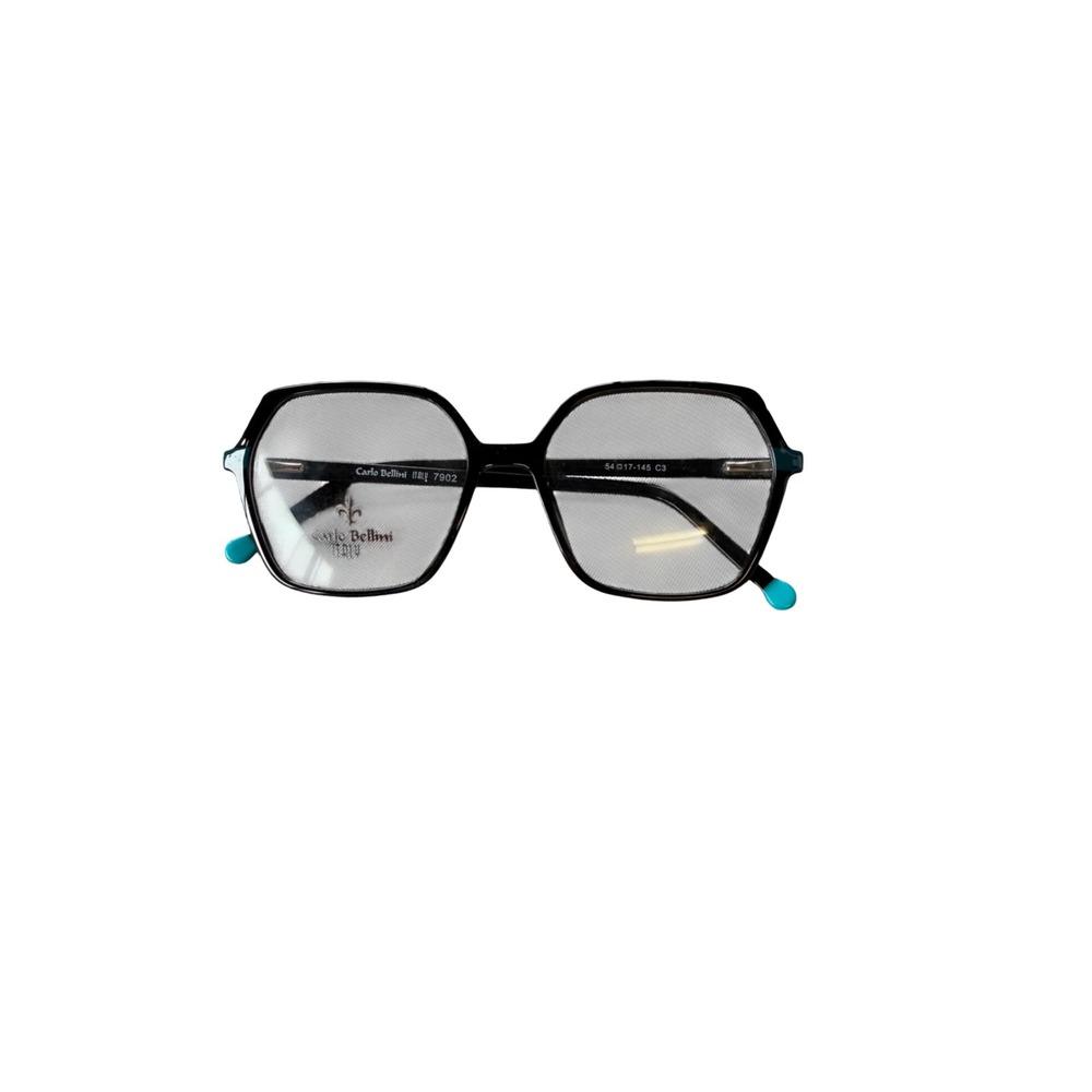 Carlo Bellini Eyeglass Frames Women 54mm Black Teal Geometric Italy 7902 Square